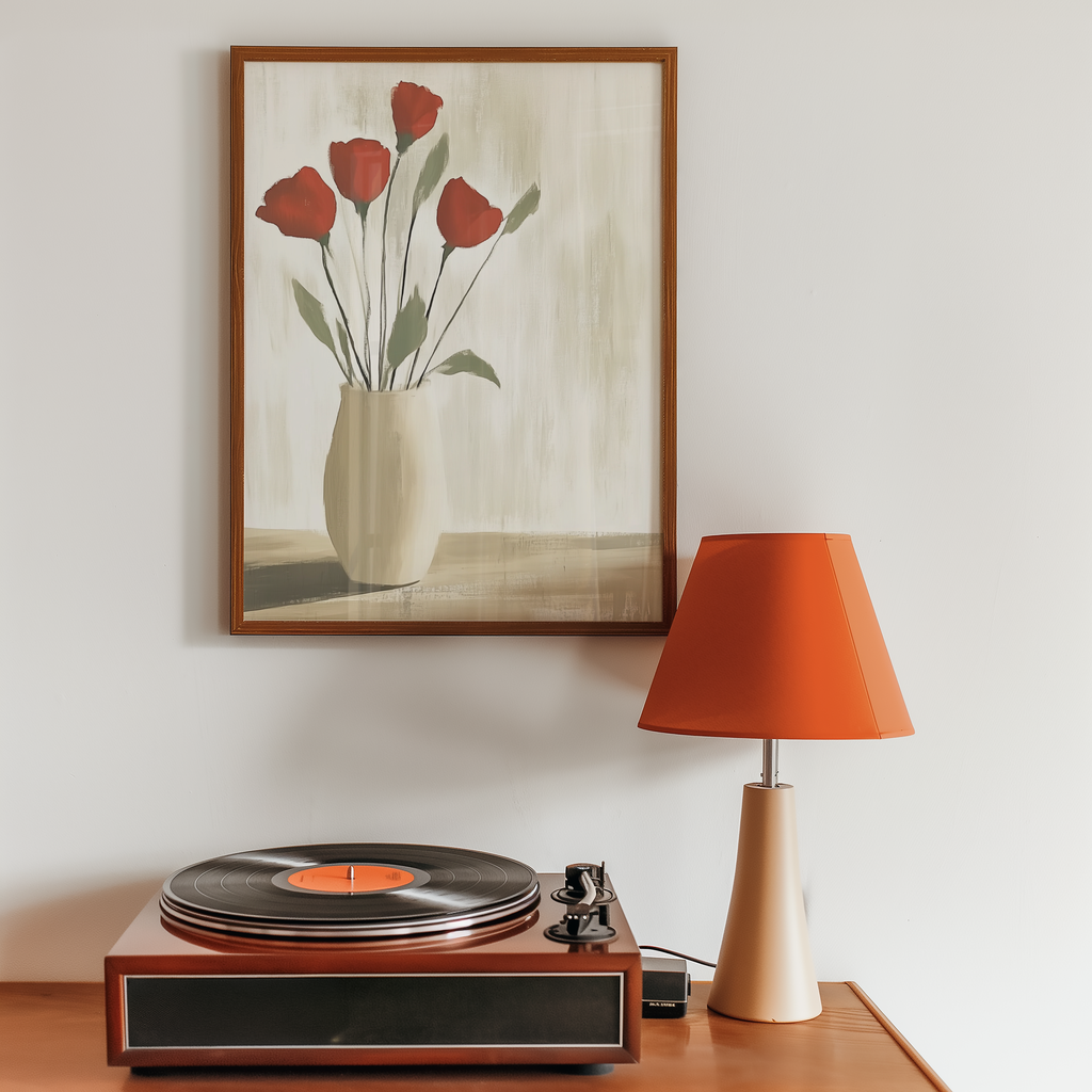 Mockup av Red Roses In Vase affisch på vägg – köp enkelt hos Bozetto i hög kvalitet