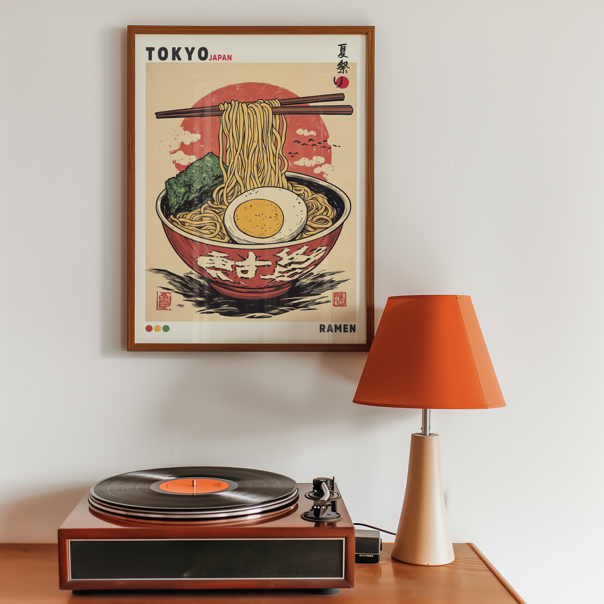 Mockup av Retro Ramen Bowl affisch på vägg – köp enkelt hos Bozetto i hög kvalitet