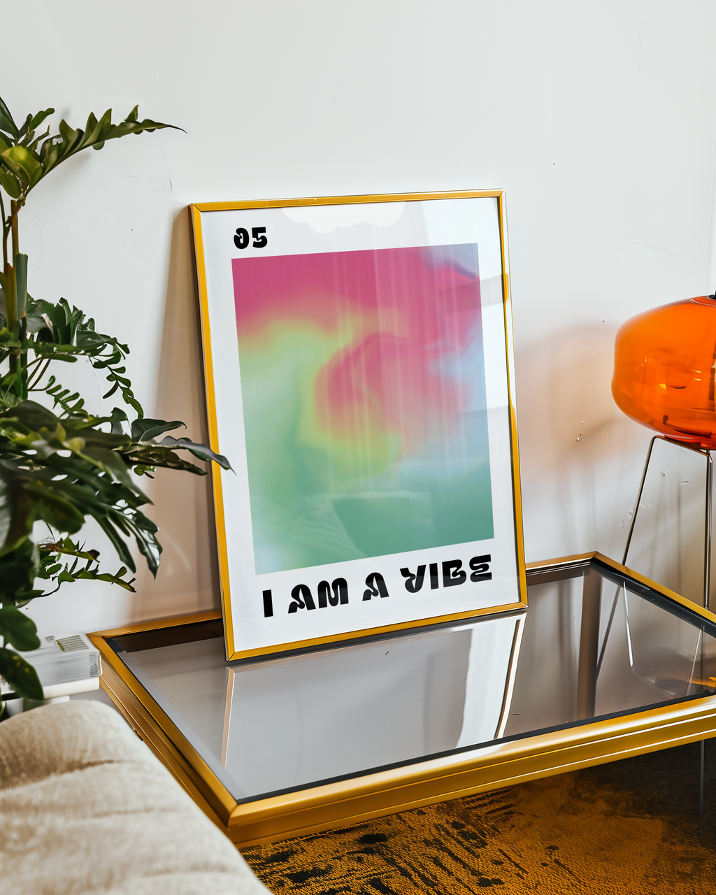 Väggmockup av I Am a Vibe affisch på ljus tegelvägg – Bozetto konsttryck i hög tryckkvalitet