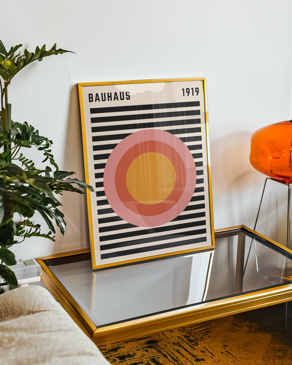 Mockup av Bauhaus Harmony affisch på vägg – köp enkelt hos Bozetto i hög kvalitet