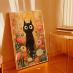 Mockup av Midnight Bloom Cat affisch på vägg – köp enkelt hos Bozetto i hög kvalitet