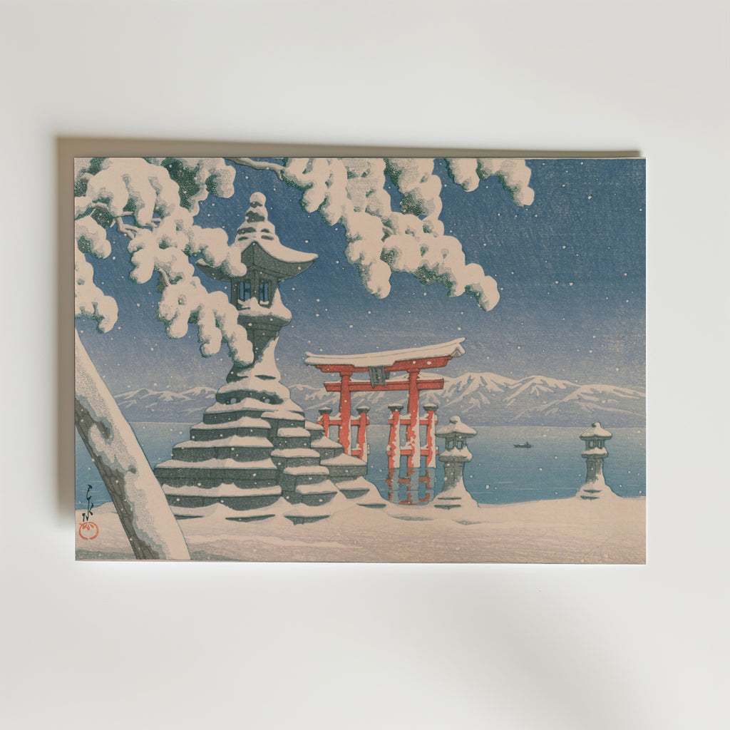 Hasui Kawase Snow at Itsukushima 1932 Poster – utan passepartout
