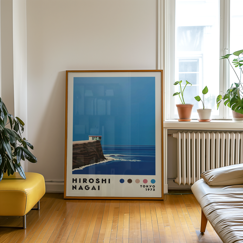 Hiroshi Nagai Cliffside View poster visualiserad på vägg – från Bozetto i hög kvalitet
