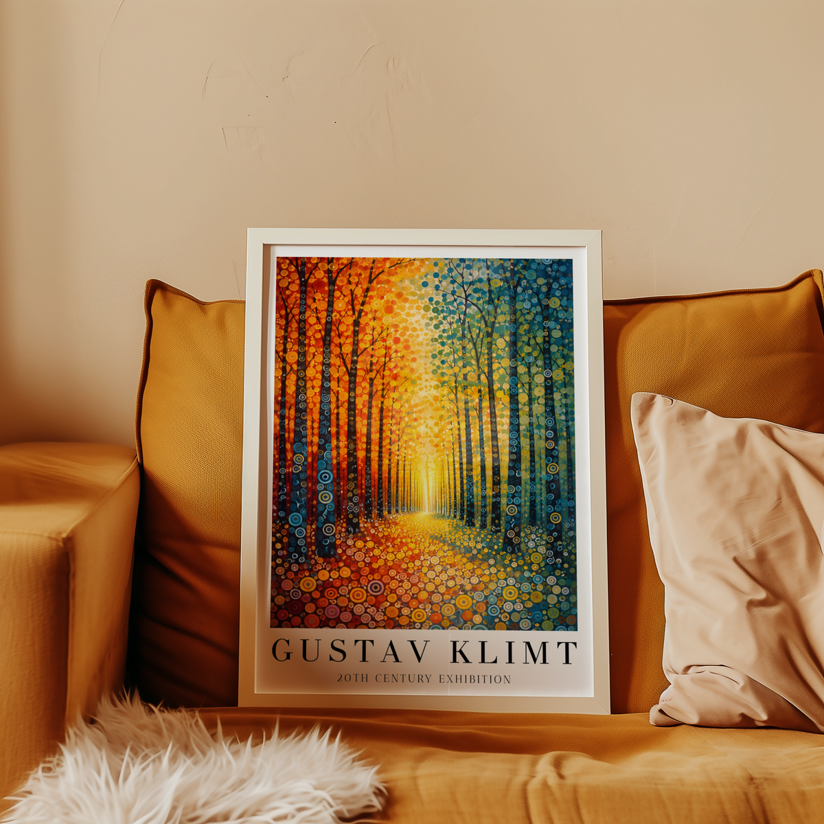 Mockup av Gustav Klimt Chromatic affisch på vägg – köp enkelt hos Bozetto i hög kvalitet