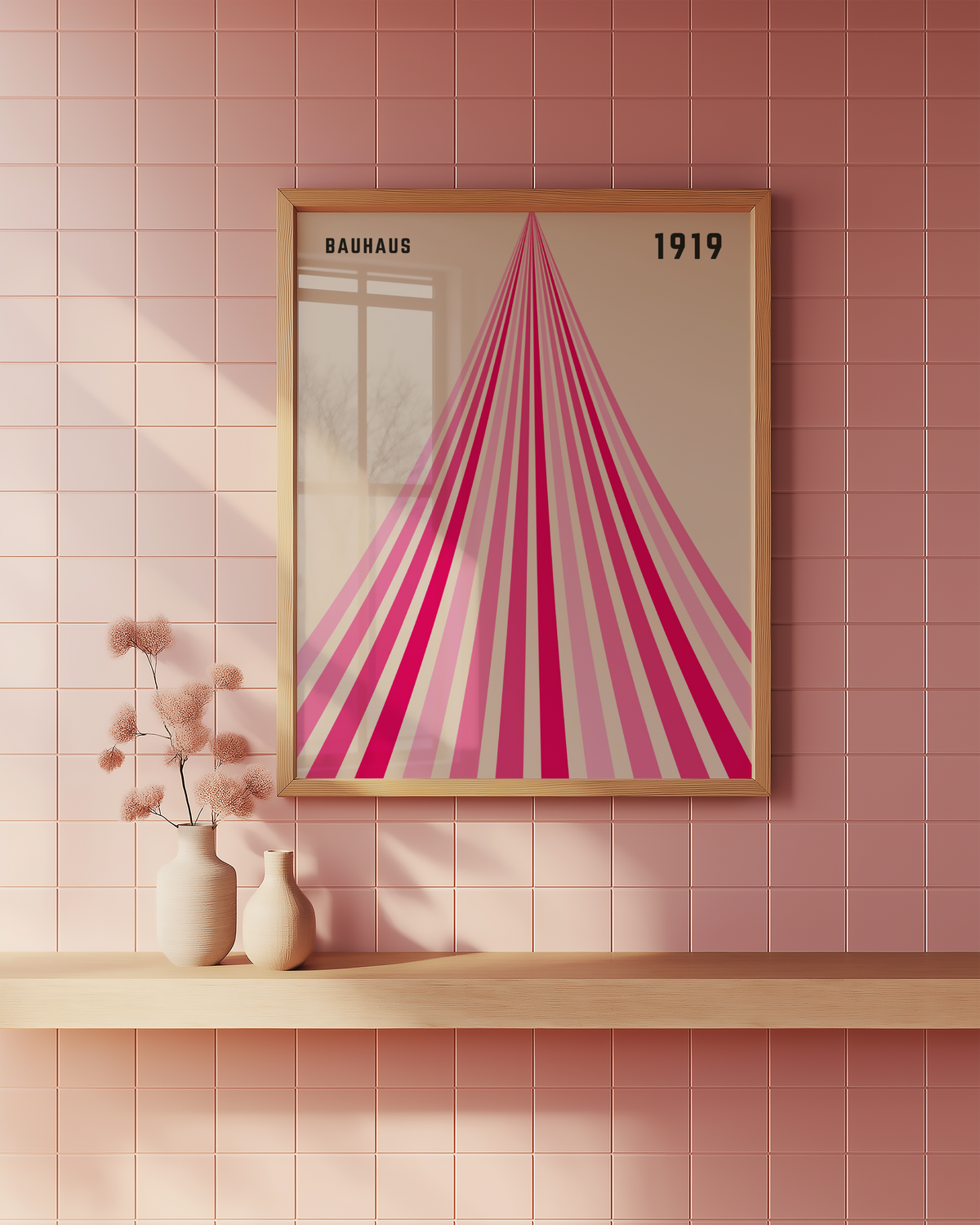 Mockup av Bauhaus Ascend affisch på vägg – köp enkelt hos Bozetto i hög kvalitet