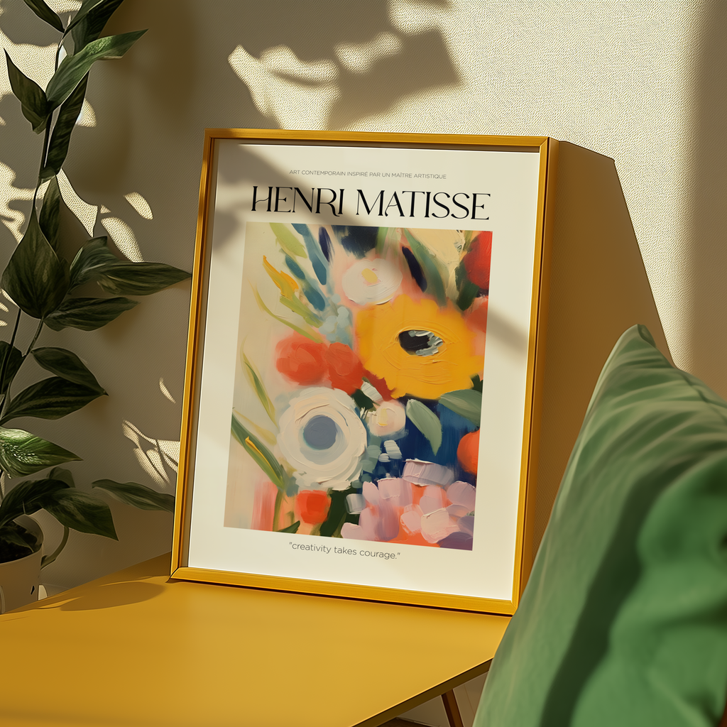 Mockup av Courage in Bloom Matisse affisch på vägg – köp enkelt hos Bozetto i hög kvalitet