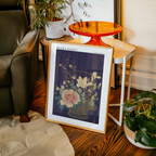 Mockup av Basket of Flowers Ohara affisch på vägg – köp enkelt hos Bozetto i hög kvalitet