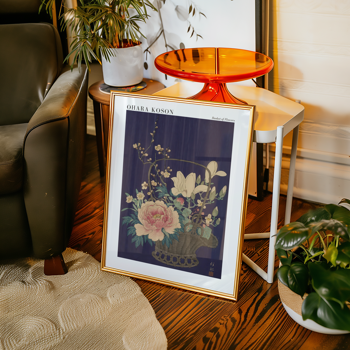 Mockup av Basket of Flowers Ohara affisch på vägg – köp enkelt hos Bozetto i hög kvalitet