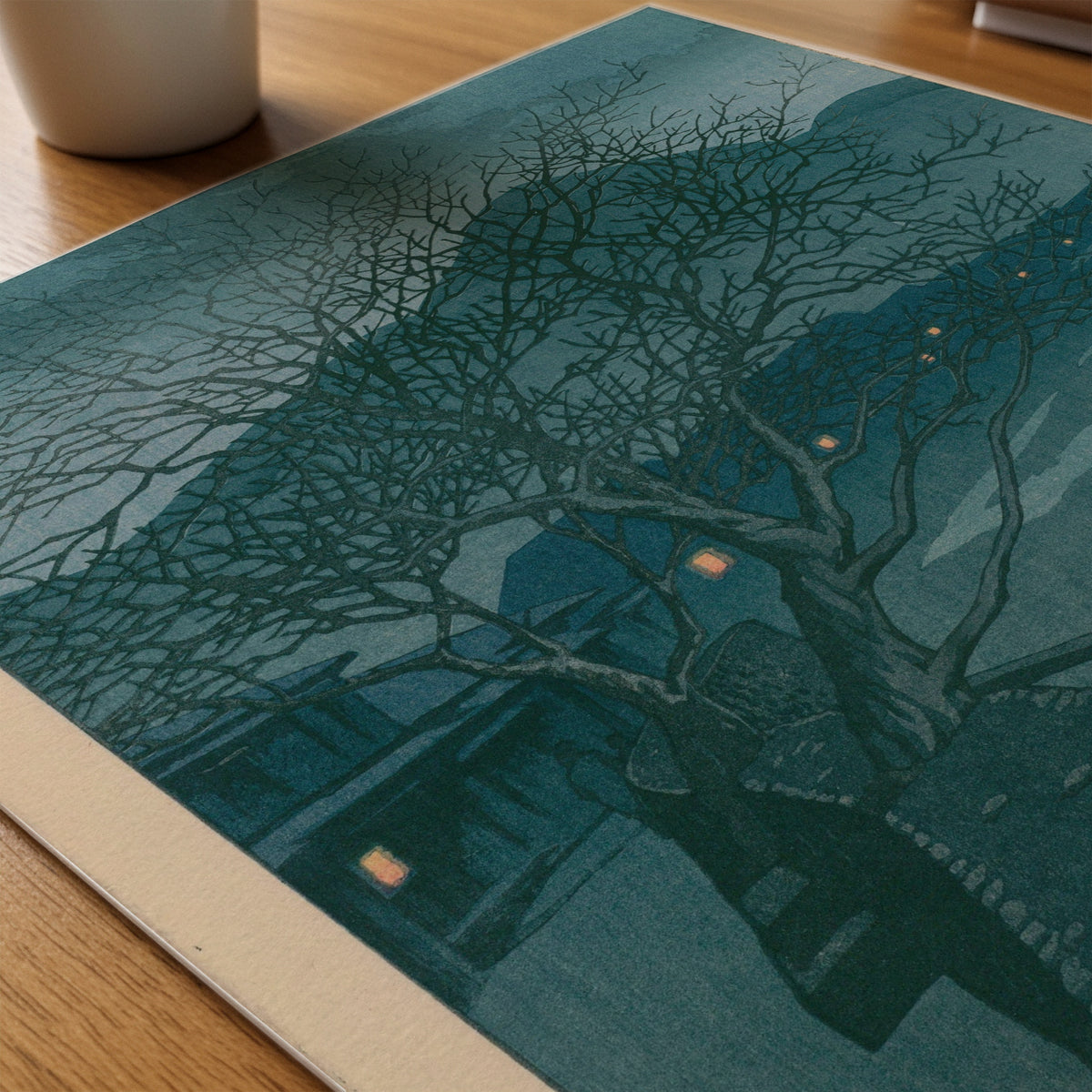 Hasui Kawase Evening in Beppu 1929 Poster – närbild på papper