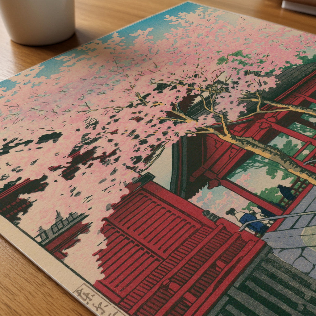 Hasui Kawase Kiyomizu-do Temple in Ueno 1928 Poster – närbild på papper