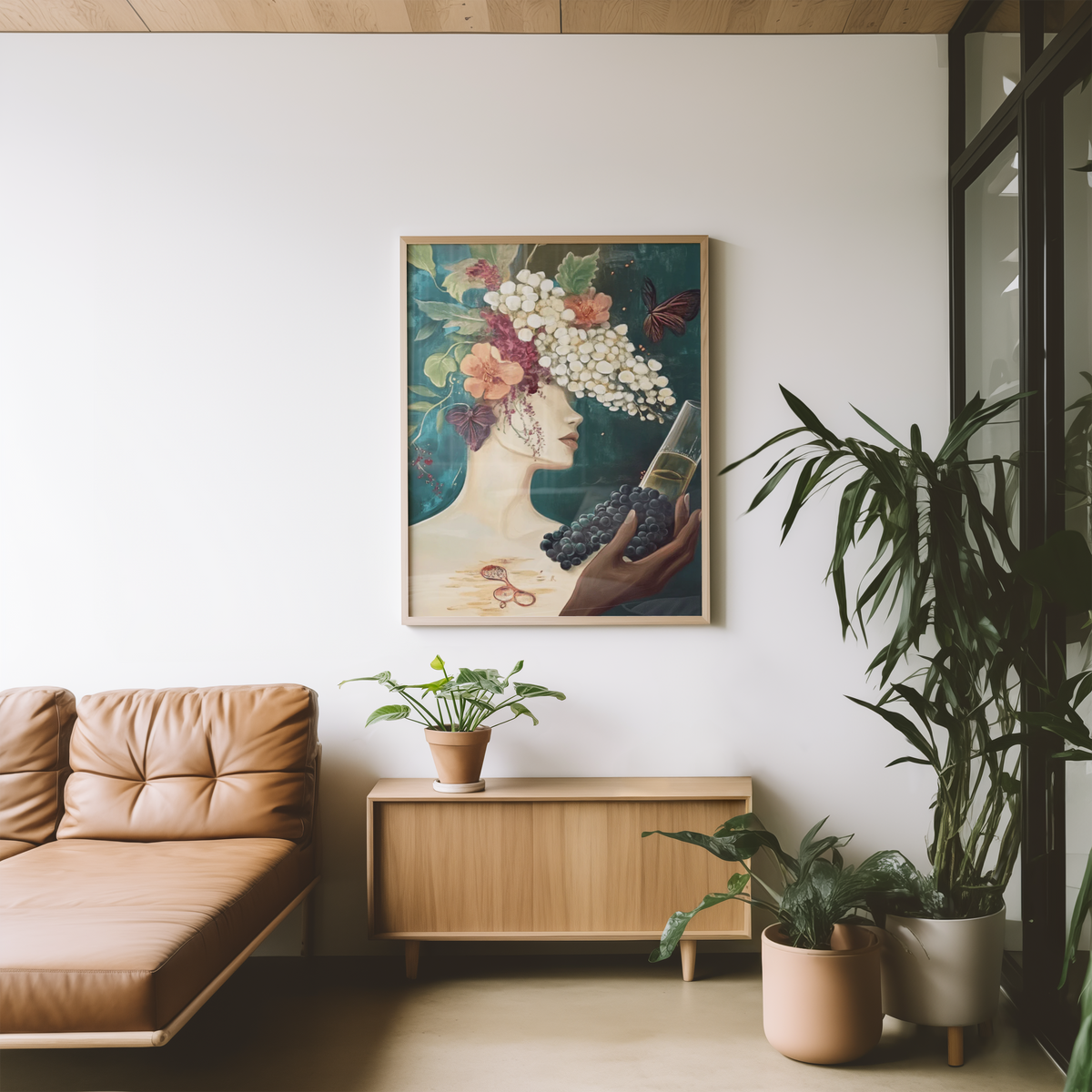 Mockup av Floral Art With Butterflies affisch på vägg – köp enkelt hos Bozetto i hög kvalitet