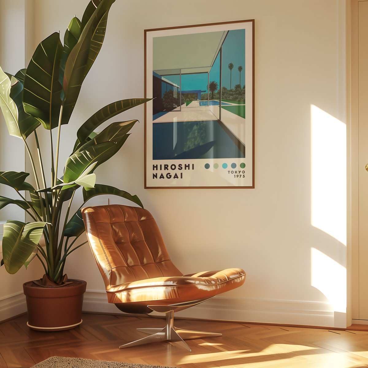 Hiroshi Nagai Poolside poster visualiserad på vägg – från Bozetto i hög kvalitet