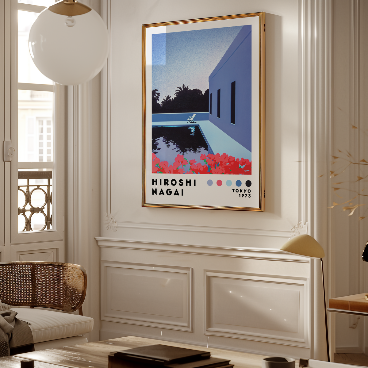 Hiroshi Nagai Poolside poster visualiserad på vägg – från Bozetto i hög kvalitet
