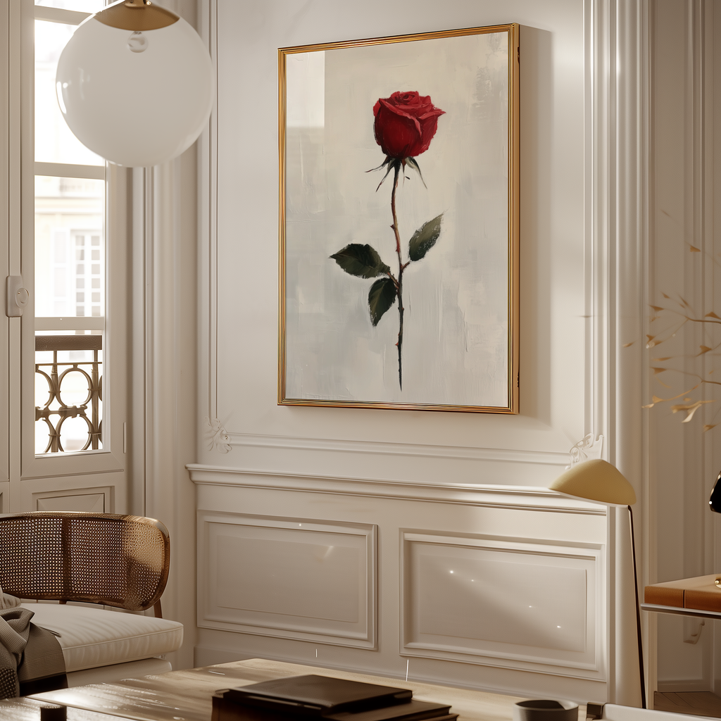 Väggmockup av Red Rose affisch på ljus tegelvägg – Bozetto konsttryck i hög tryckkvalitet