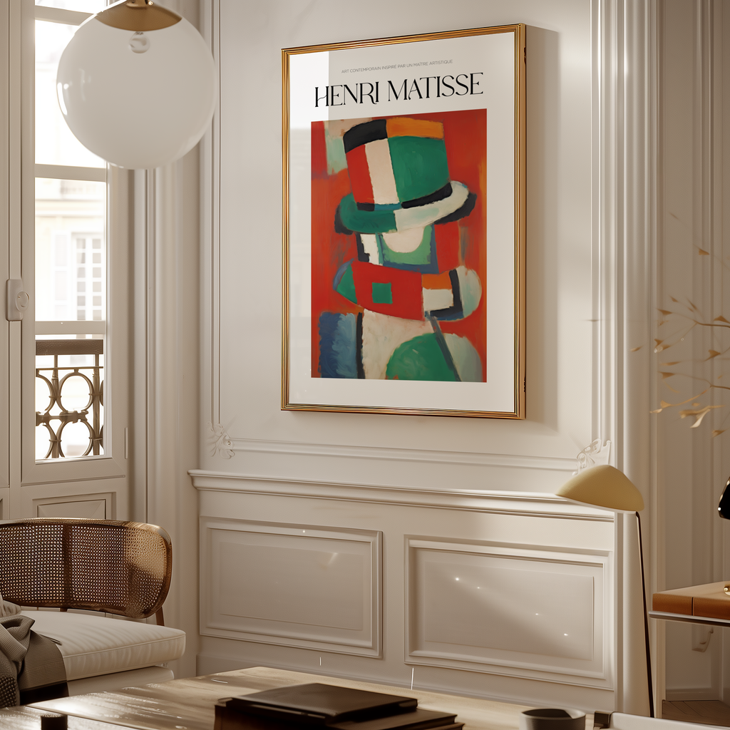 Mockup av L’Homme au Chapeau Matisse affisch på vägg – köp enkelt hos Bozetto i hög kvalitet