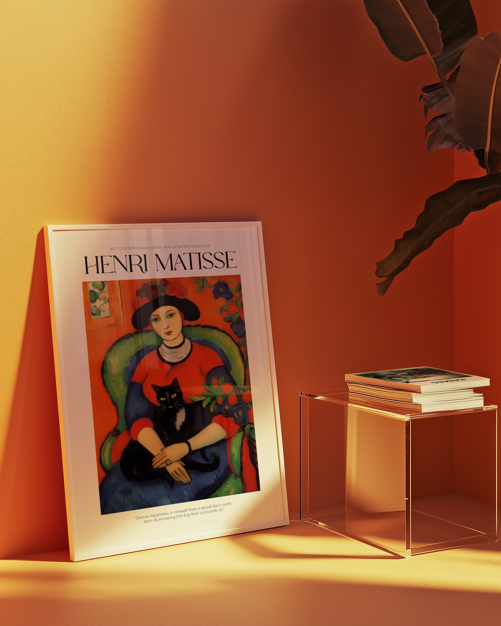 Mockup av La Femme au Chat Matisse affisch på vägg – köp enkelt hos Bozetto i hög kvalitet
