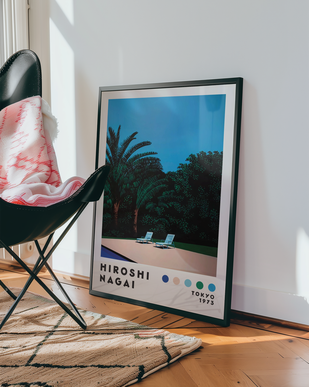 Hiroshi Nagai Poolside poster visualiserad på vägg – från Bozetto i hög kvalitet