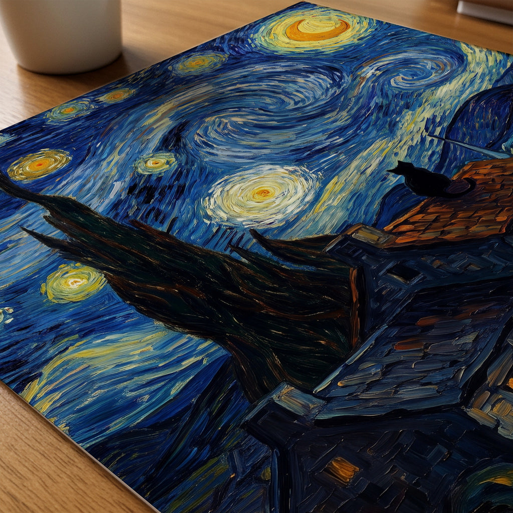 Starry Night Cat Poster – närbild på papper