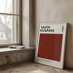 Mockup av Yayoi Kusama Mind Swirl affisch på vägg – köp enkelt hos Bozetto i hög kvalitet