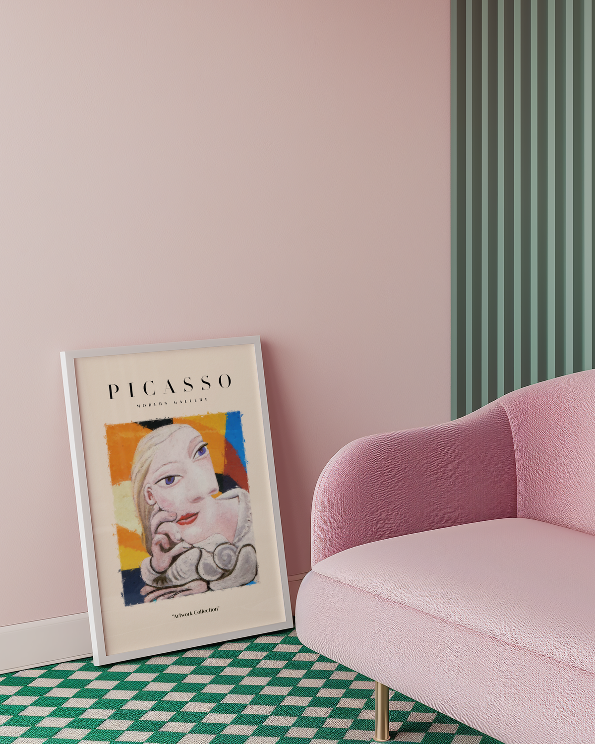 Mockup av Picasso Blonde Portrait affisch på vägg – köp enkelt hos Bozetto i hög kvalitet