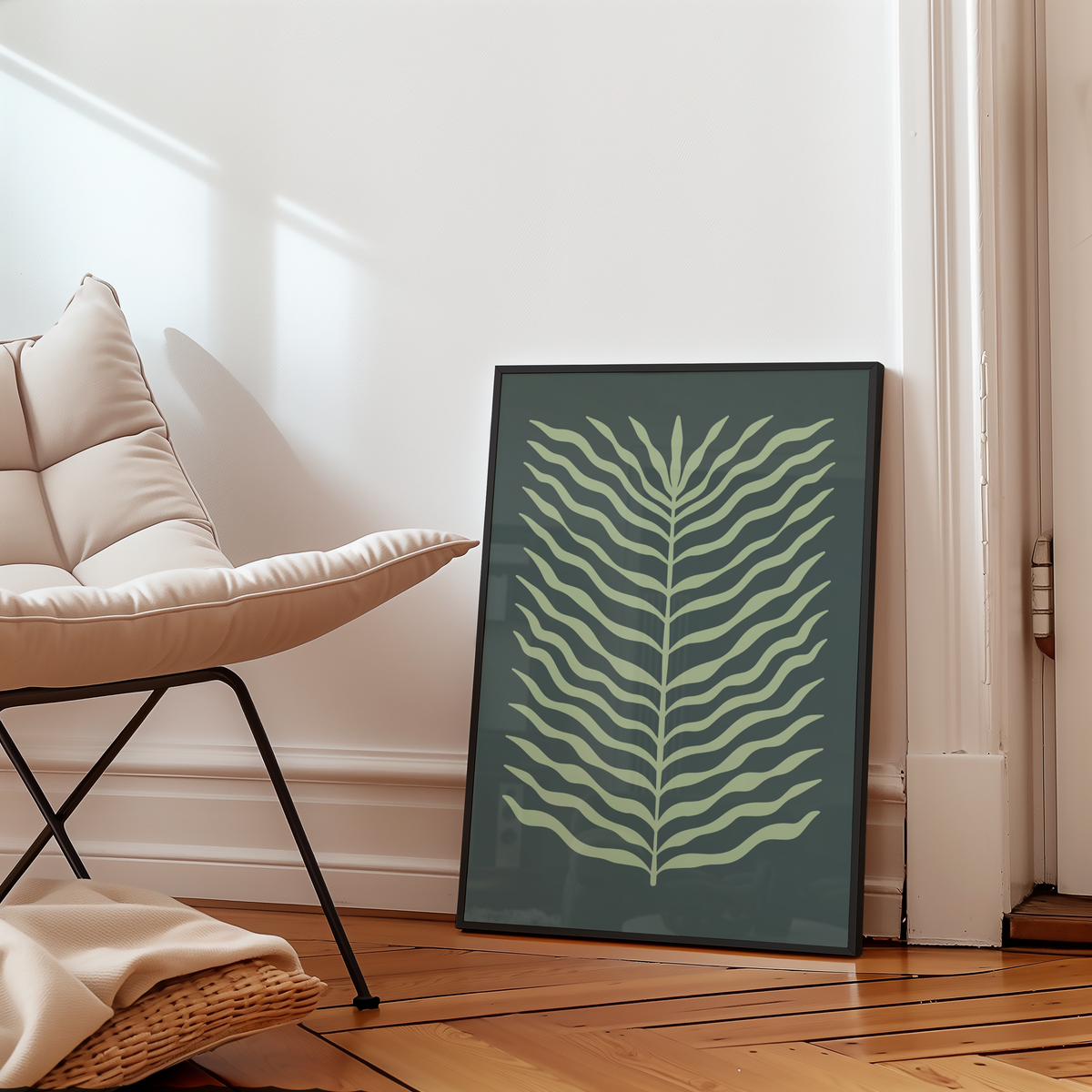 Mockup av Green Leaf Flow affisch på vägg – köp enkelt hos Bozetto i hög kvalitet