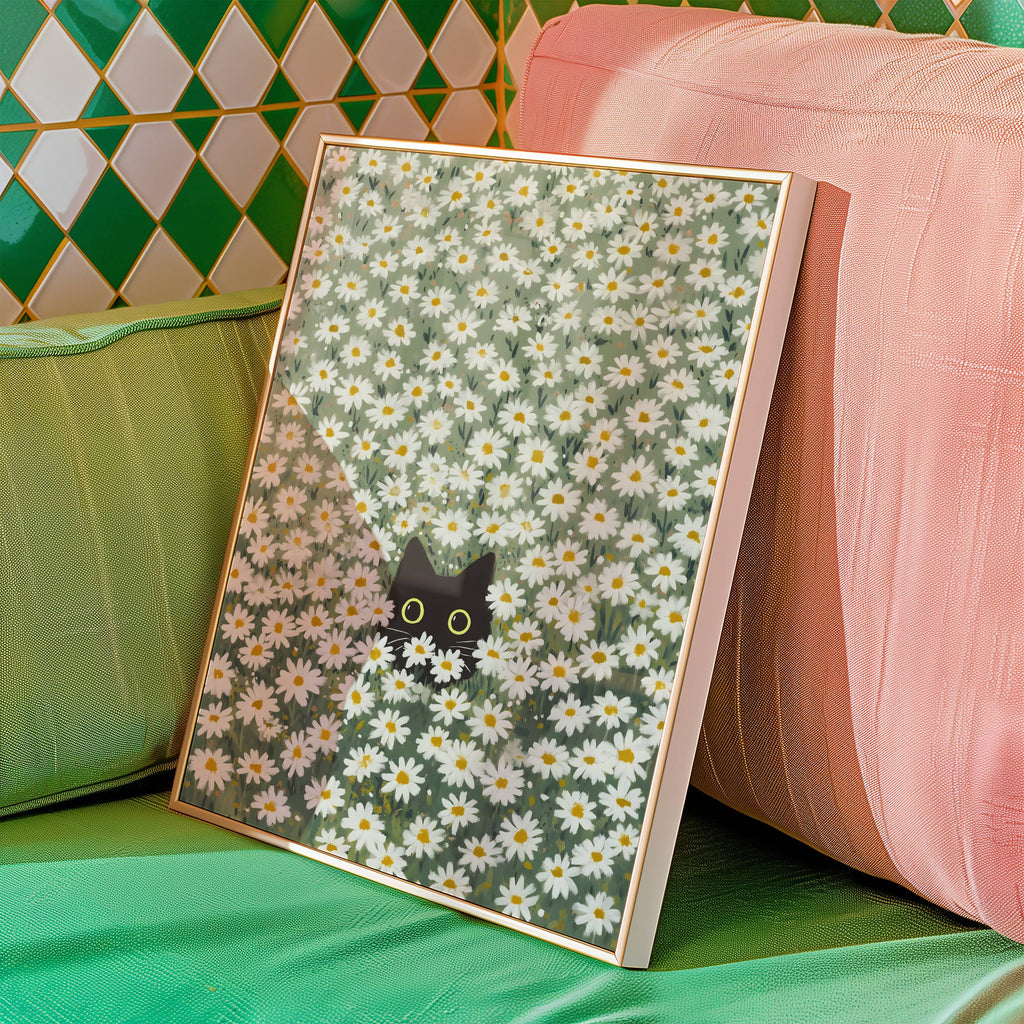 Mockup av Hidden in Green Bloom affisch på vägg – köp enkelt hos Bozetto i hög kvalitet
