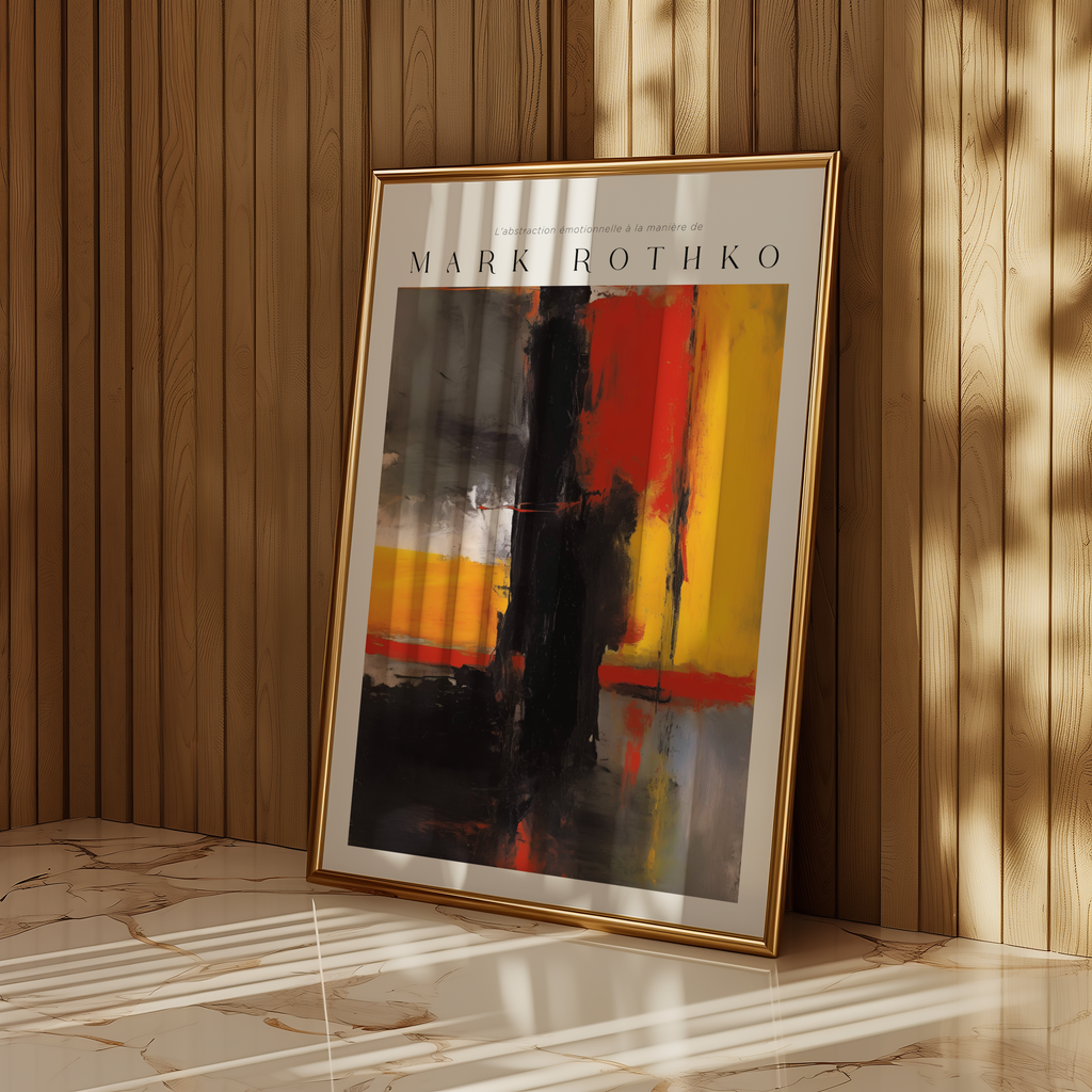 Mockup av Red Over Rust Mark Rothko affisch på vägg – köp enkelt hos Bozetto i hög kvalitet