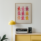 Mockup av Gummy Bear Grid affisch på vägg – köp enkelt hos Bozetto i hög kvalitet