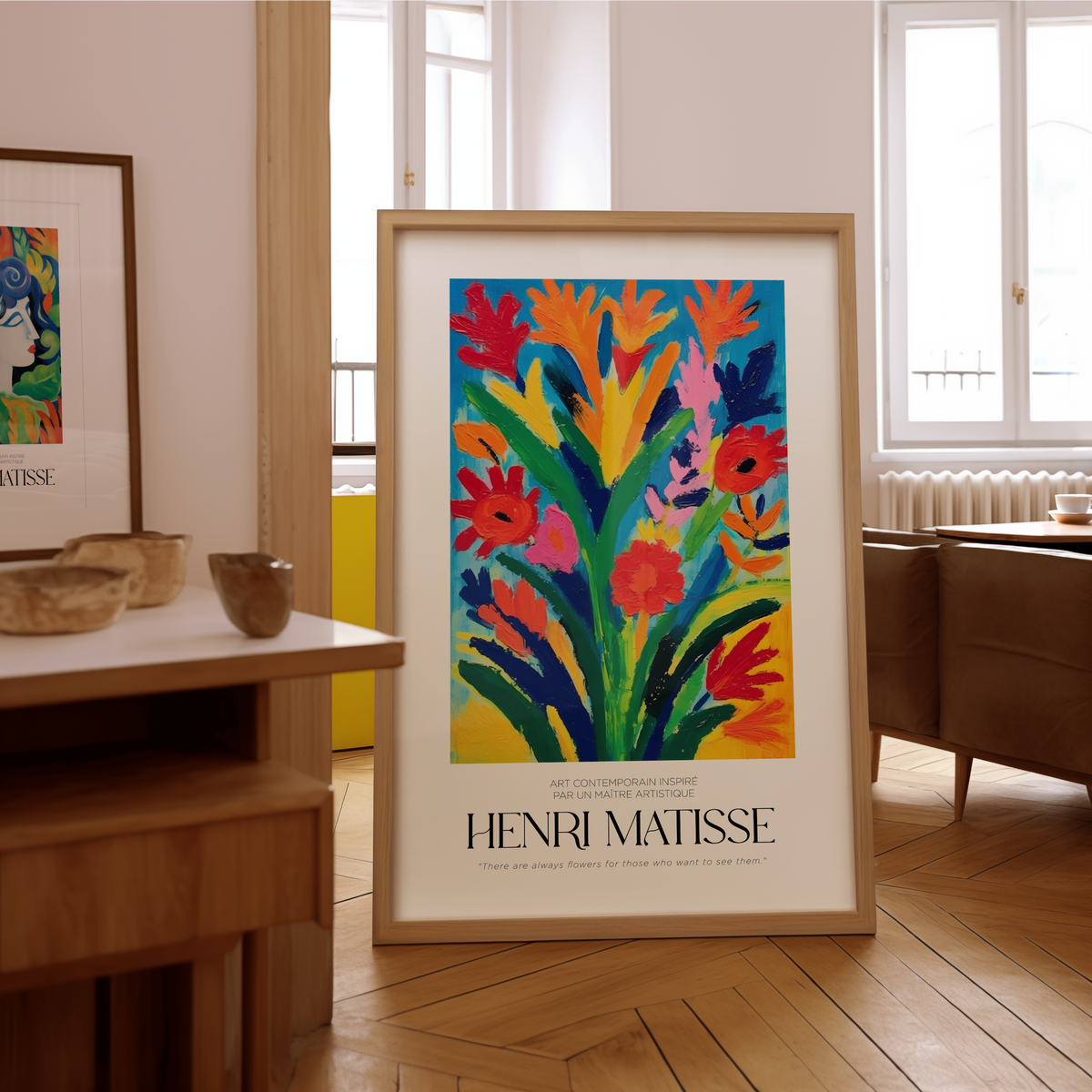 Mockup av Fleurs Sauvages Matisse affisch på vägg – köp enkelt hos Bozetto i hög kvalitet