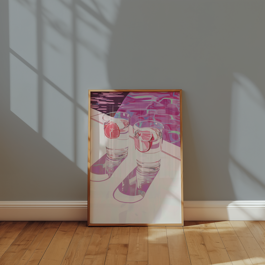 Mockup av Poolside Drinks affisch på vägg – köp enkelt hos Bozetto i hög kvalitet