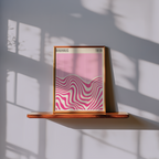 Mockup av Bauhaus Pink Waves No.2 affisch på vägg – köp enkelt hos Bozetto i hög kvalitet