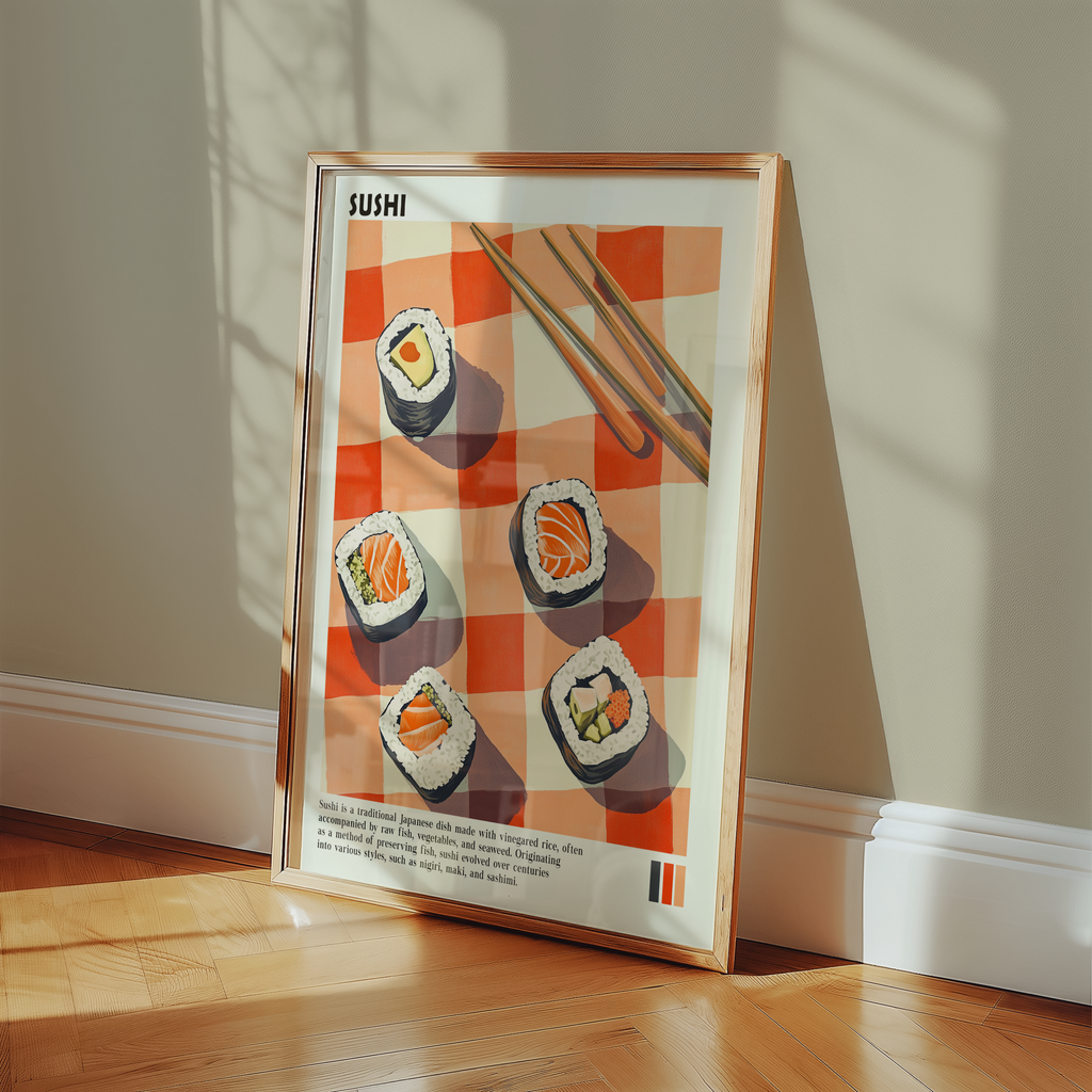 Mockup av Quiet Picnic in Tokyo affisch på vägg – köp enkelt hos Bozetto i hög kvalitet