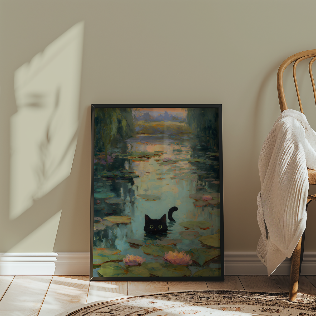 Väggmockup av Midnight Reflections affisch på ljus vägg – Bozetto konsttryck – nr 3