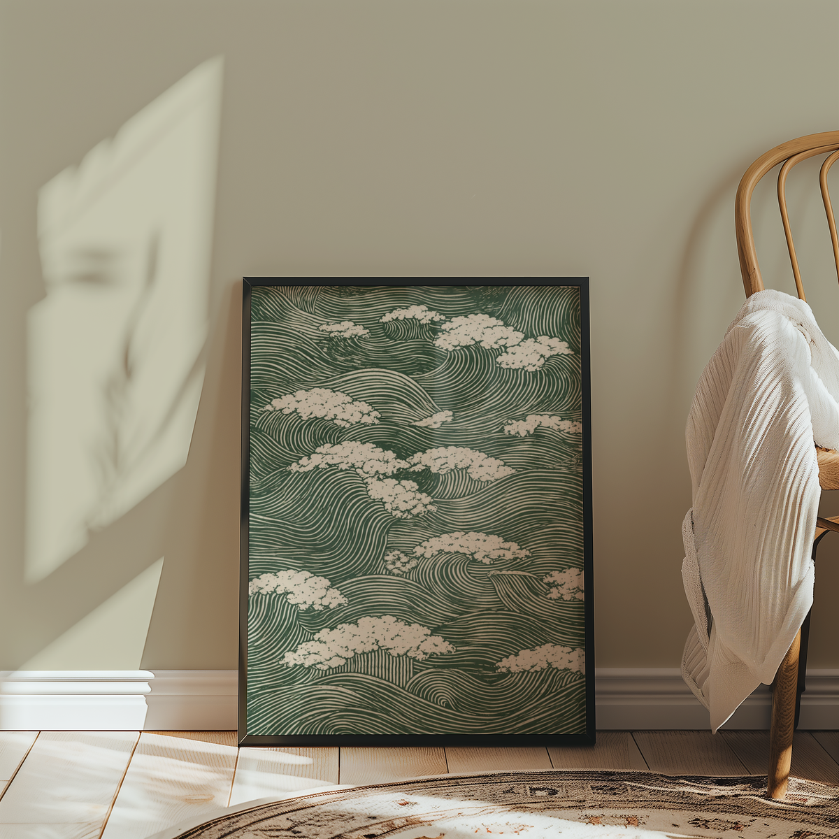 Mockup av Waves and Clouds affisch på vägg – köp enkelt hos Bozetto i hög kvalitet