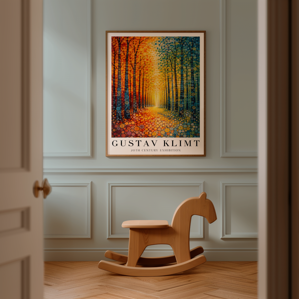 Gustav Klimt Chromatic poster visualiserad på vägg – från Bozetto i hög kvalitet