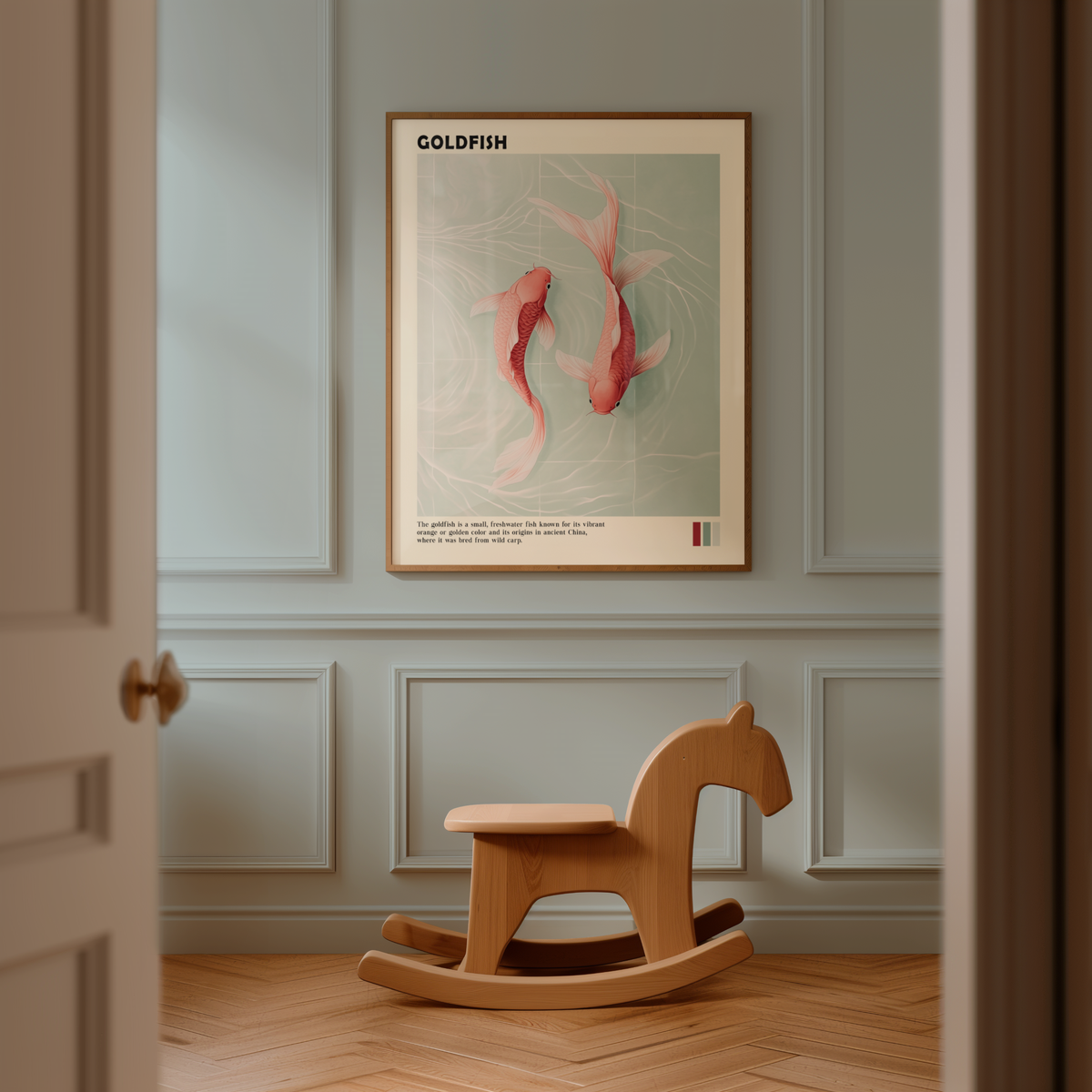 Mockup av Yin Yang Goldfish affisch på vägg – köp enkelt hos Bozetto i hög kvalitet