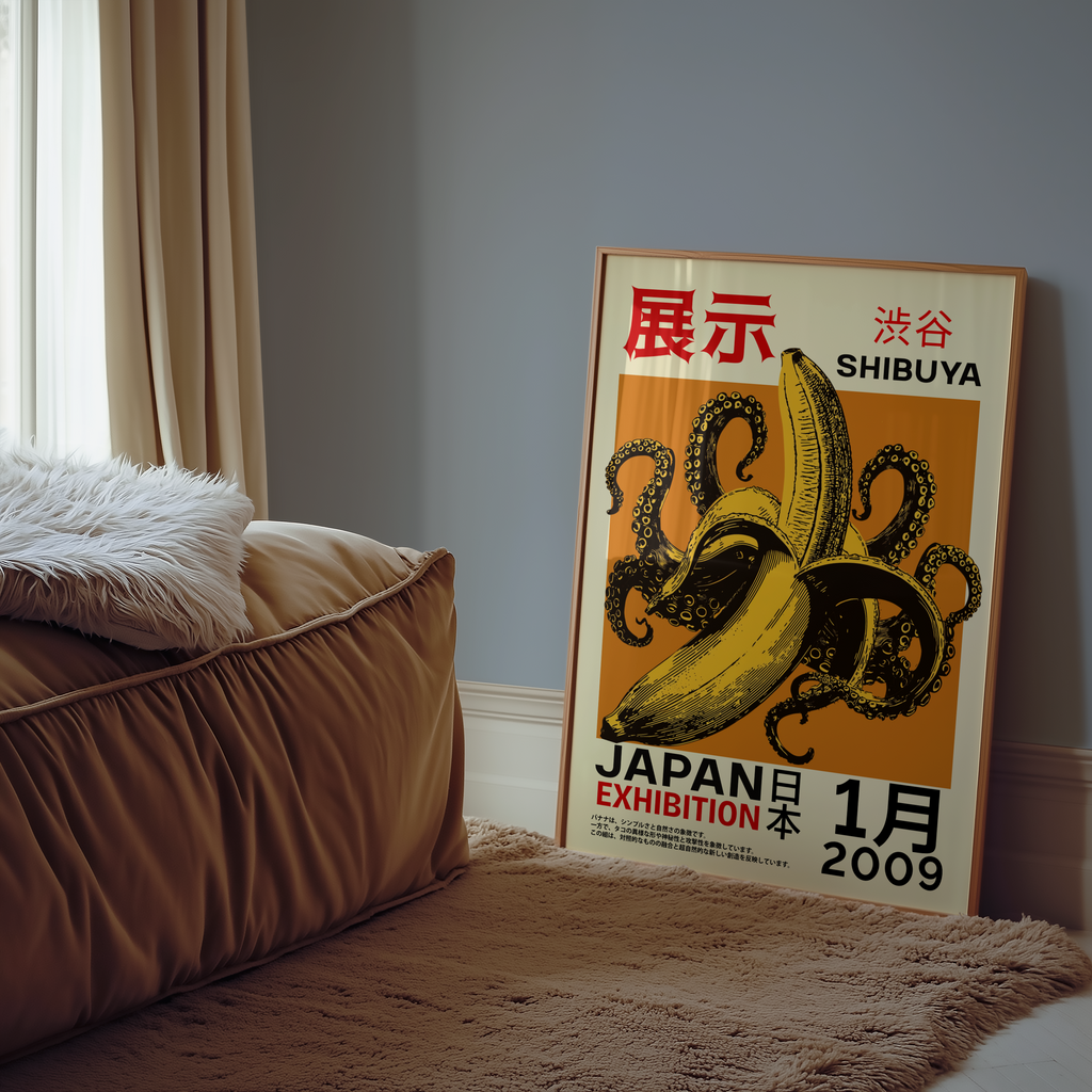 Väggmockup av Shibuya Fusion affisch på ljus tegelvägg – Bozetto konsttryck i hög tryckkvalitet