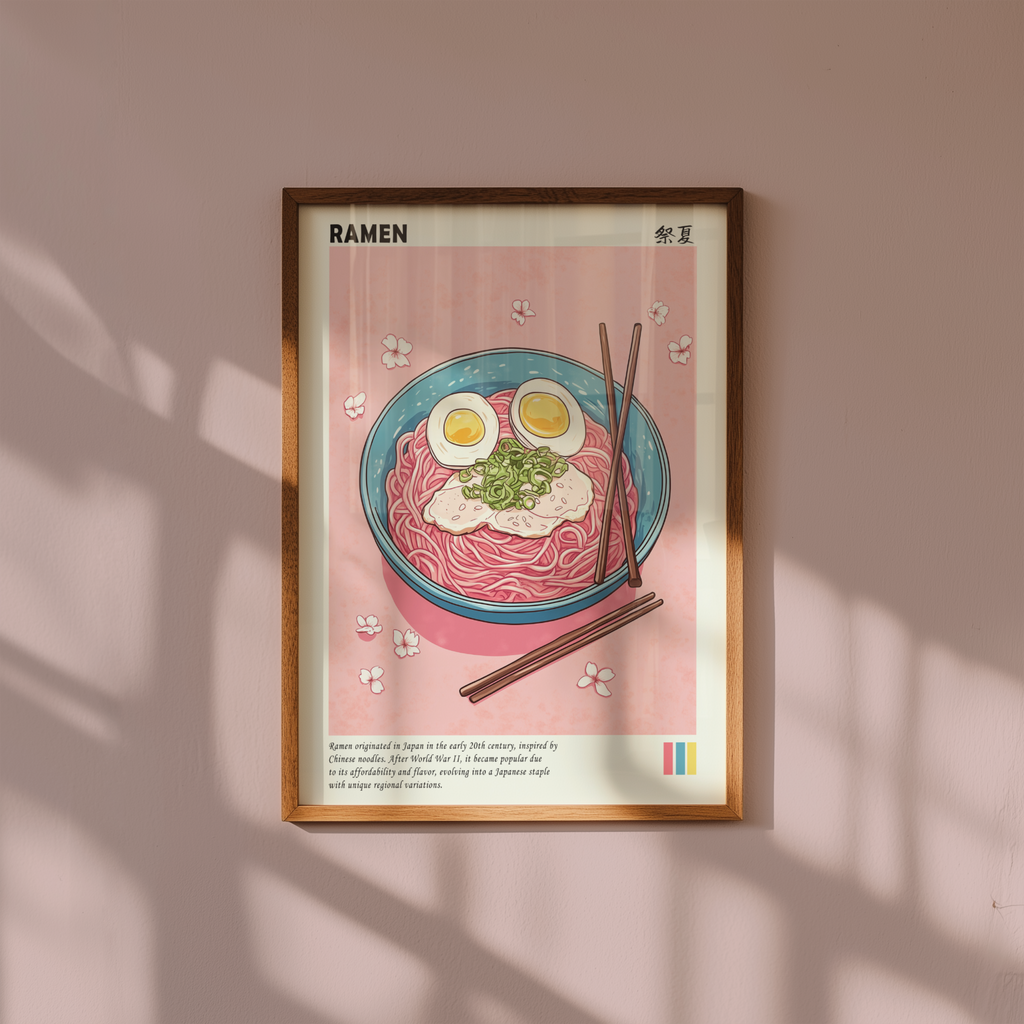 Mockup av The Art of Umami affisch på vägg – köp enkelt hos Bozetto i hög kvalitet