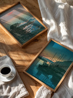 Hasui Kawase Dawn at Beppu 1928 Poster – två posters i rum 1