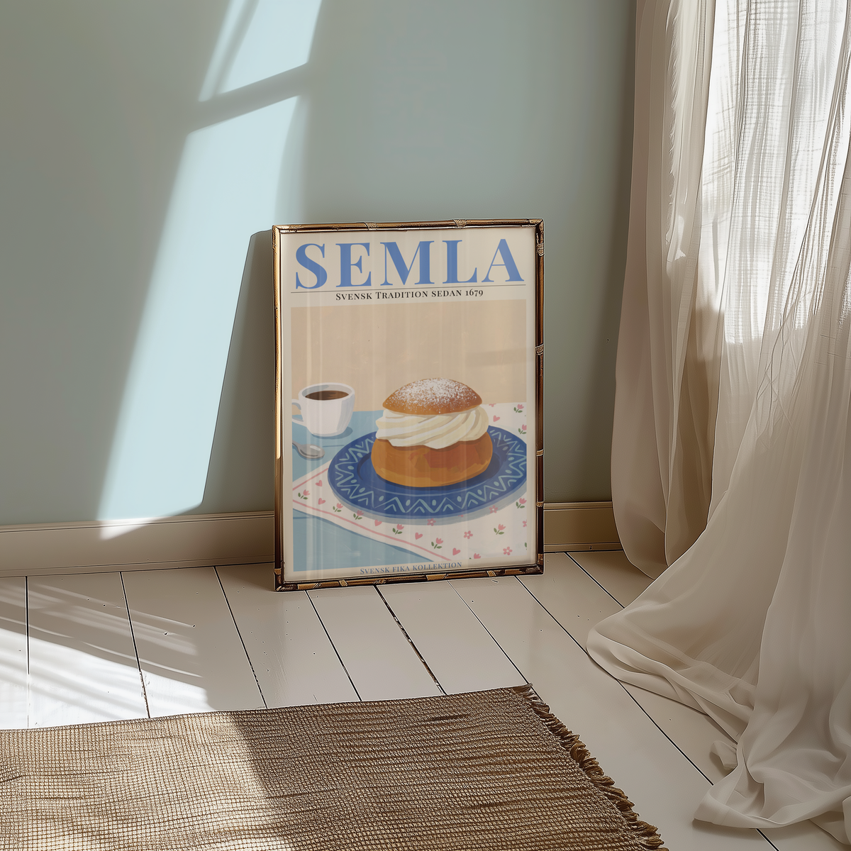 Väggmockup av Semla affisch på ljus tegelvägg – Bozetto konsttryck i hög tryckkvalitet