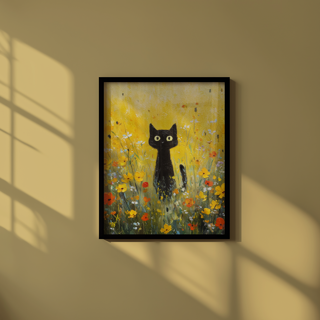 Mockup av Golden Meadow Watcher affisch på vägg – köp enkelt hos Bozetto i hög kvalitet