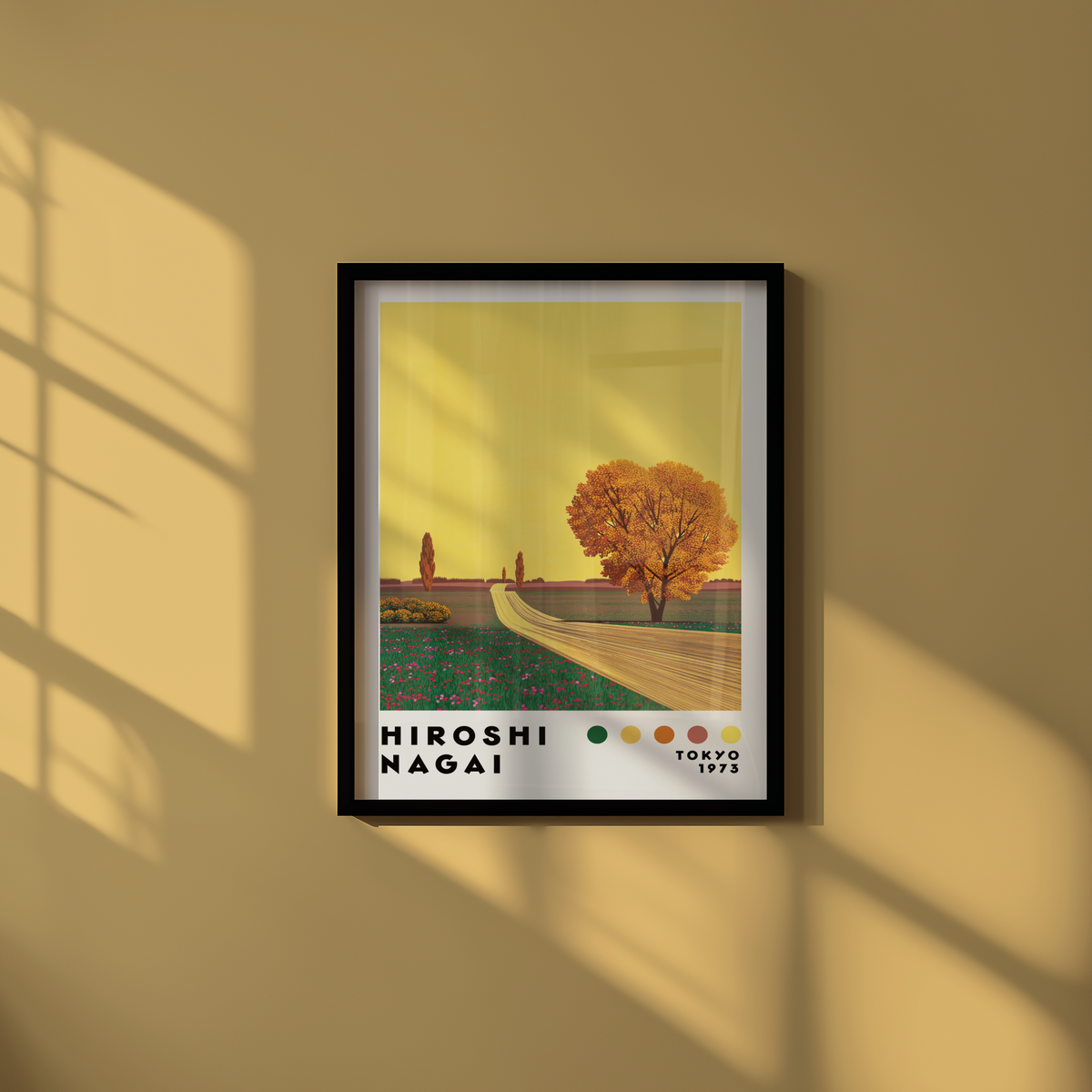 Hiroshi Nagai Golden Road poster visualiserad på vägg – från Bozetto i hög kvalitet