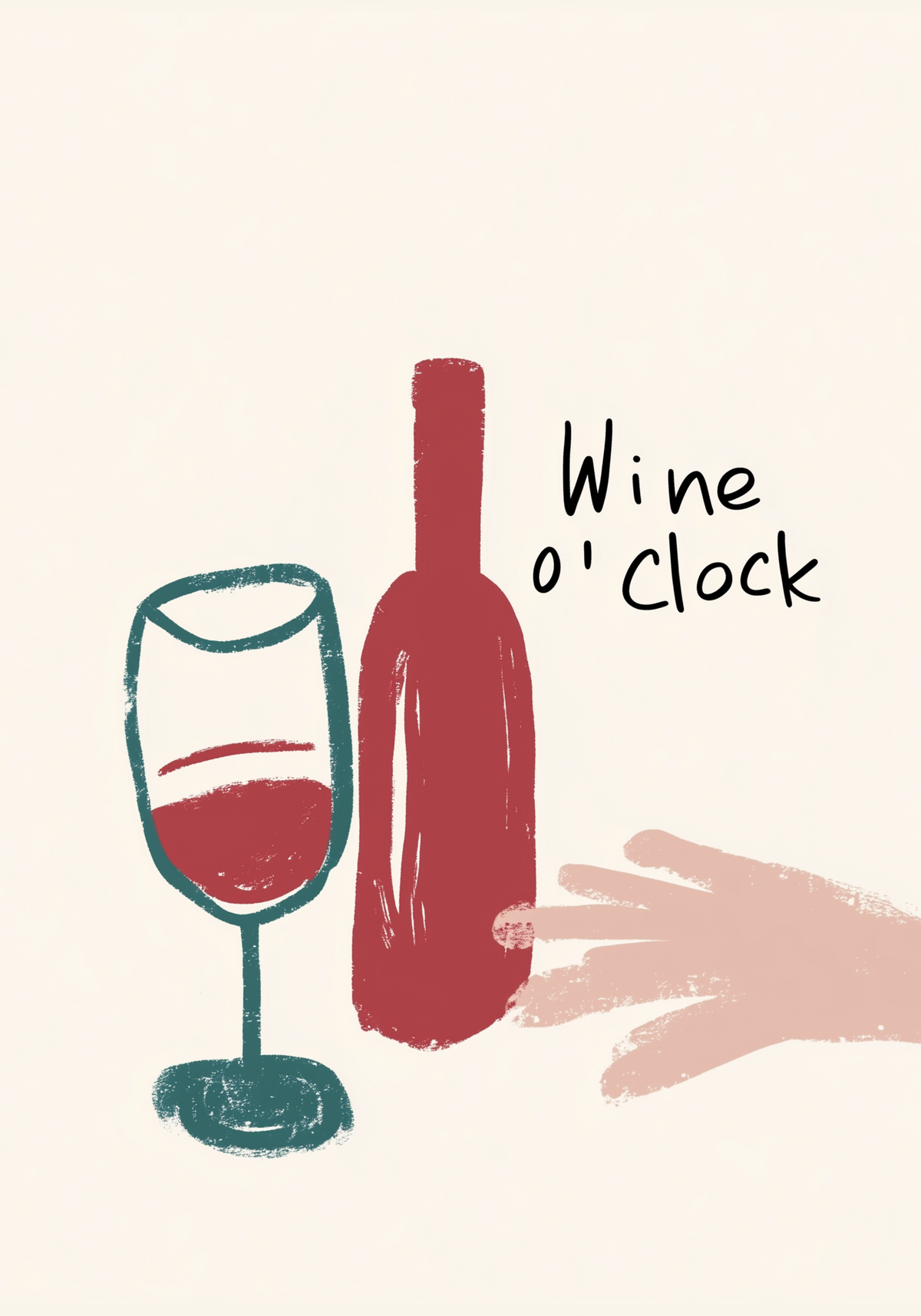 Wine O'Clock konsttryck på vit bakgrund – elegant Bozetto affisch för hemmet i hög tryckkvalitet