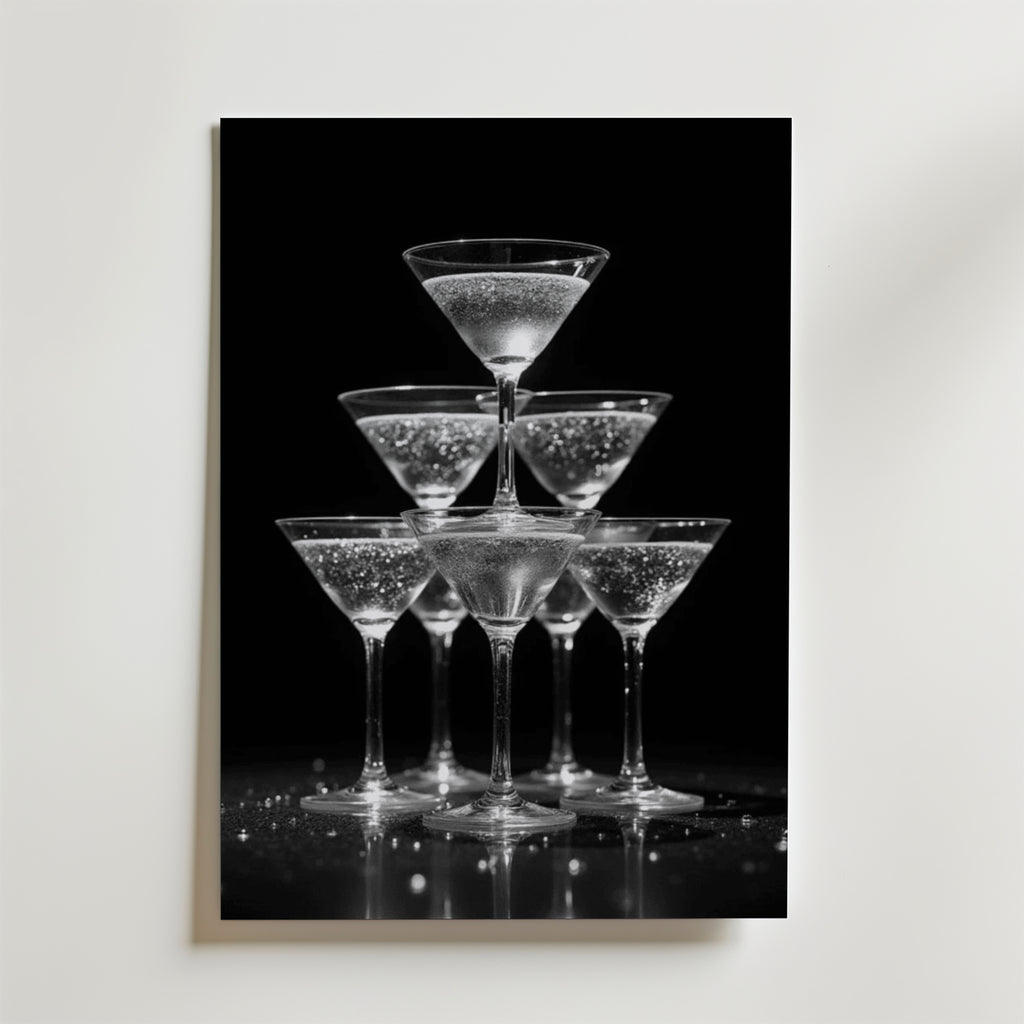 Champagne Glas Pyramid Drink – stilfullt konsttryck från Bozetto, tryckt på matt finpapper