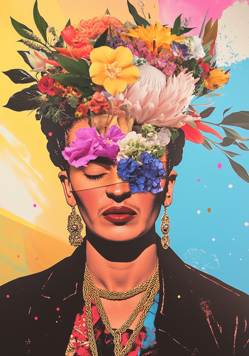 Floral Frida Kahlo Portrait poster visad rakt fram – Bozetto affisch i hög tryckkvalitet