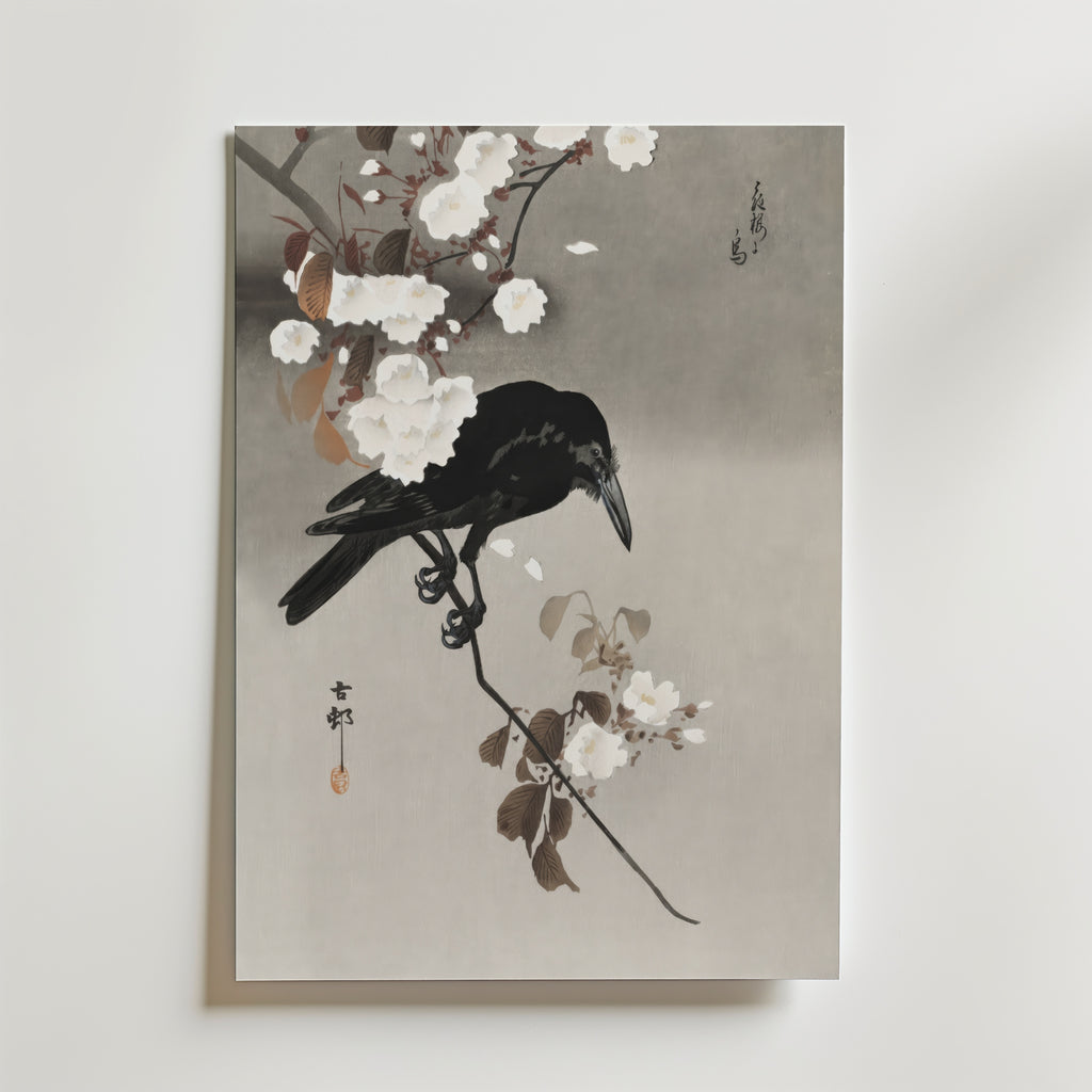 Crow and Cherry Blossom inramad affisch – konsttryck från Bozetto i hög kvalitet