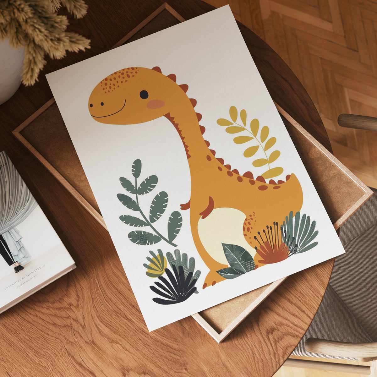Dino Jungle konsttryck på vit bakgrund – elegant Bozetto affisch för hemmet i hög tryckkvalitet