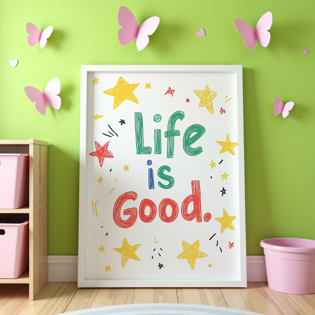Väggmockup av Life Is Good affisch på ljus tegelvägg – Bozetto konsttryck i hög tryckkvalitet