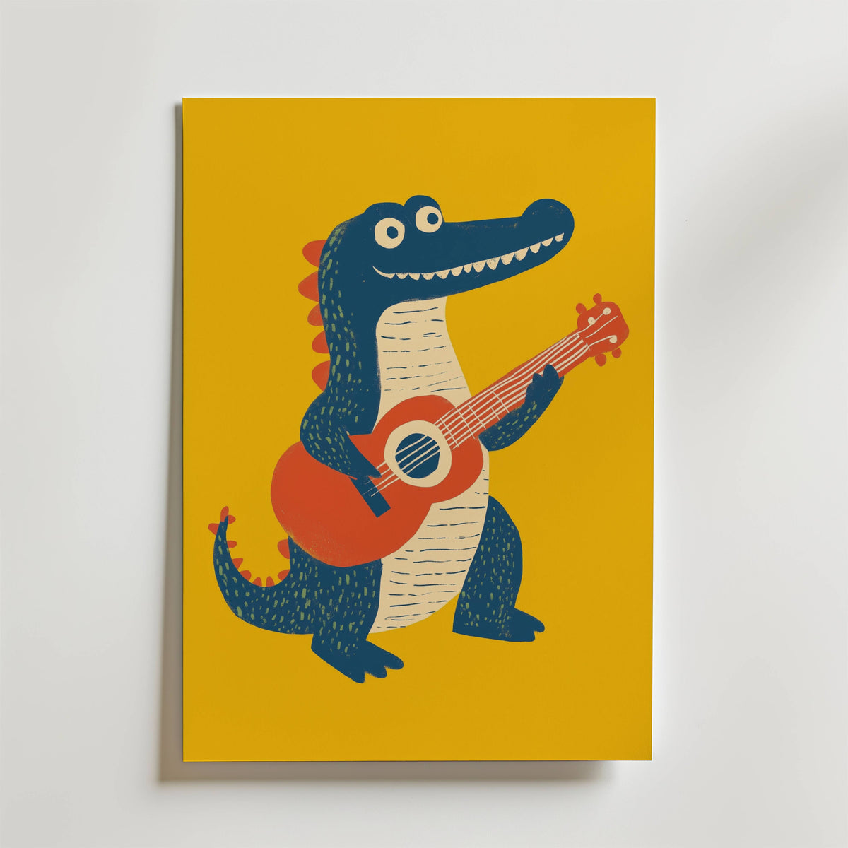 Guitar Gator – stilfullt konsttryck från Bozetto, tryckt på matt finpapper i hög tryckkvalitet