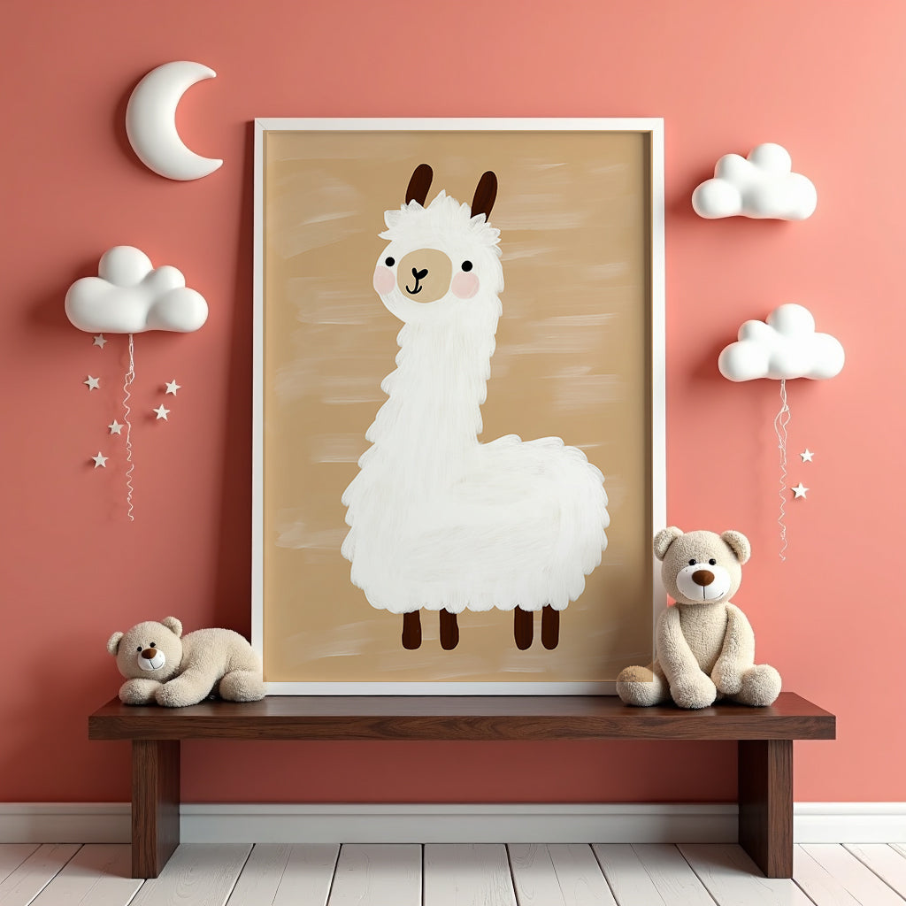 Väggmockup av Lovely Llama affisch på ljus tegelvägg – Bozetto konsttryck i hög tryckkvalitet